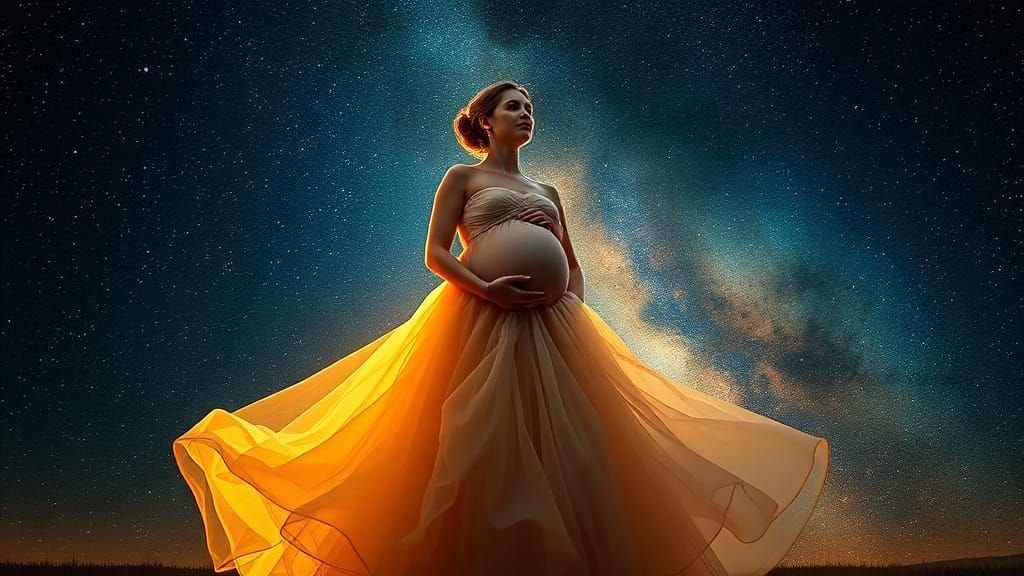 Ethereal Pregnant Goddess in Celestial Evening Gown