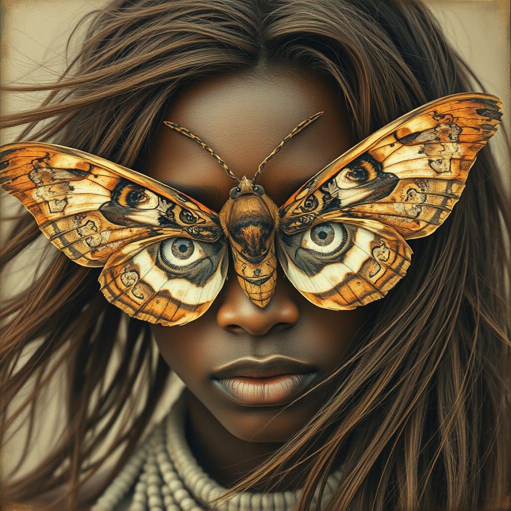 Opalescent Beauty: Moth-Winged Woman in Vintage Style