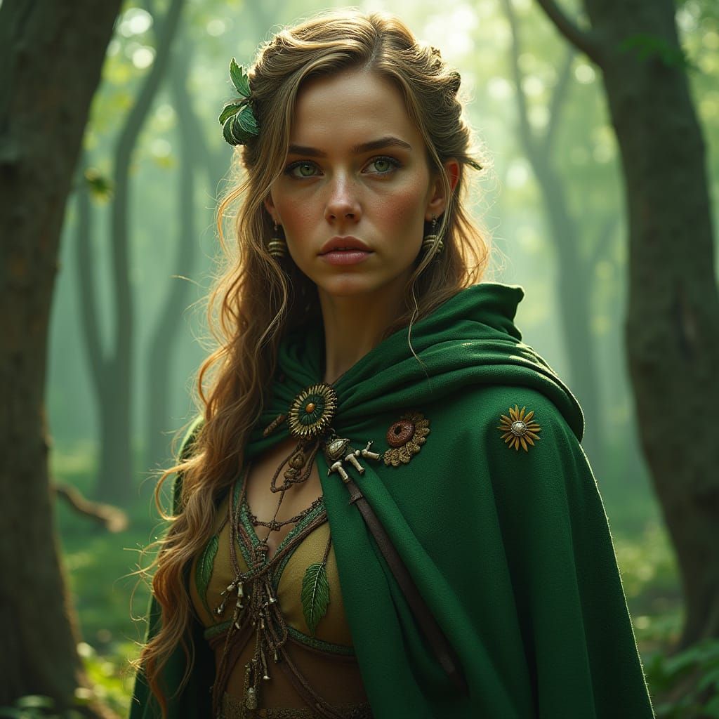 Regal Forest Protector: A Hyper-Detailed Portrait in Emerald...