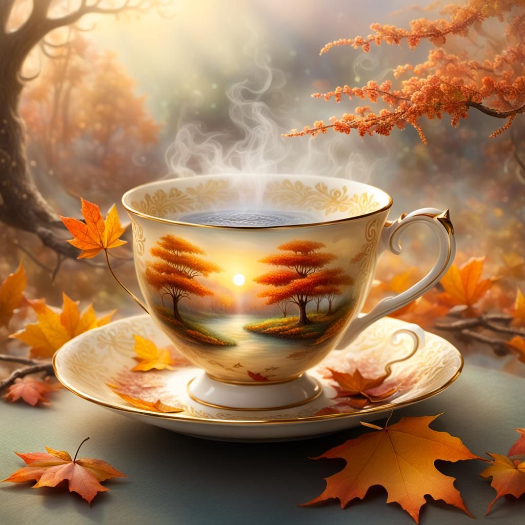 Autumn Tree Grows in Teacup Still Life