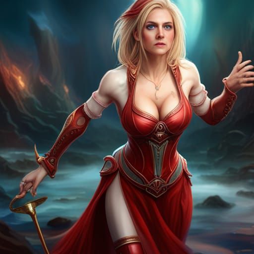 Blonde Woman in Red Top: Detailed Matte Painting