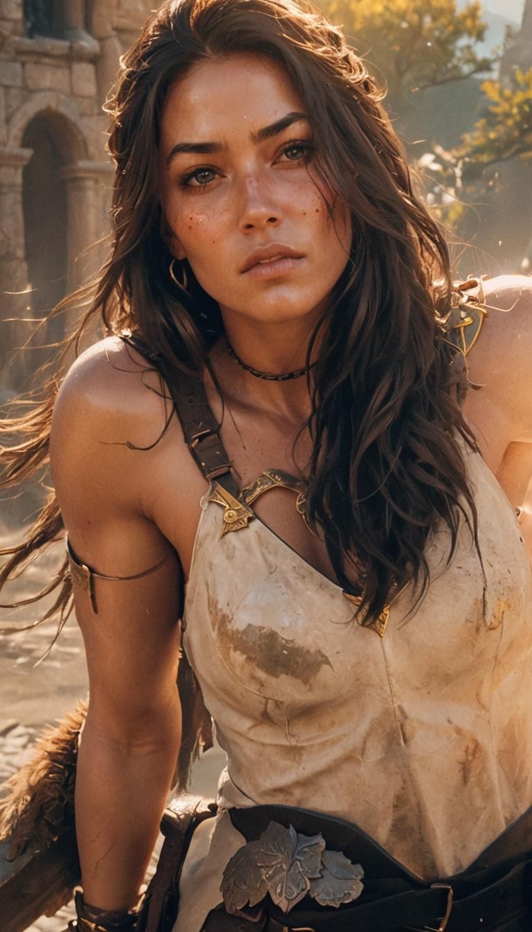 Barbarian Woman Warrior Portrait in High Fantasy Style