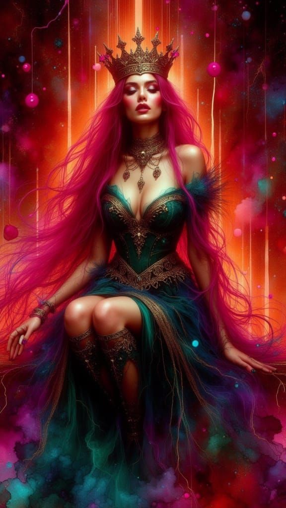 Queen of Staves in Neon Grunge Style