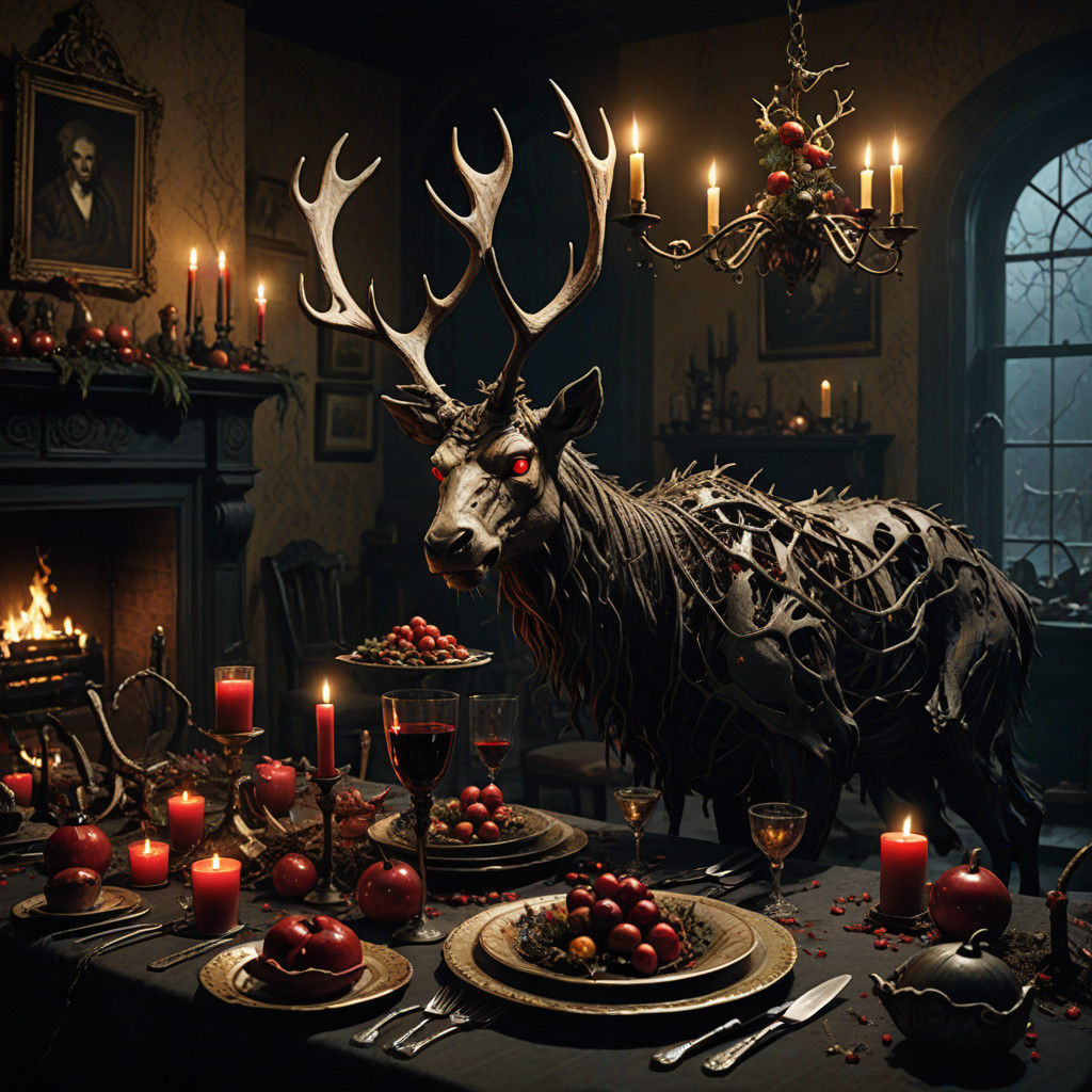 Possessed Rudolph Unleashes Dark Whimsy on Christmas Table