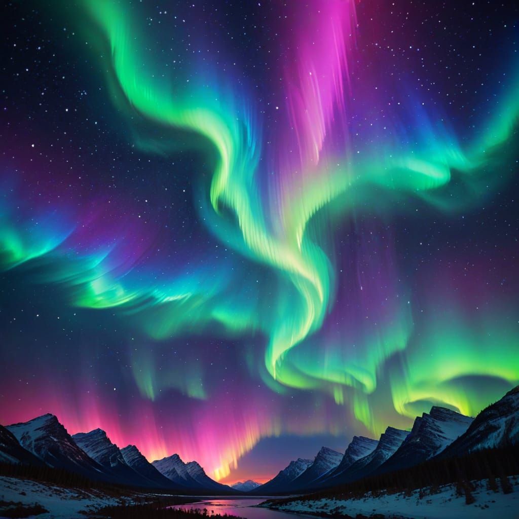 Celestial Aurora Jubilee with Bokeh and Neon Glow