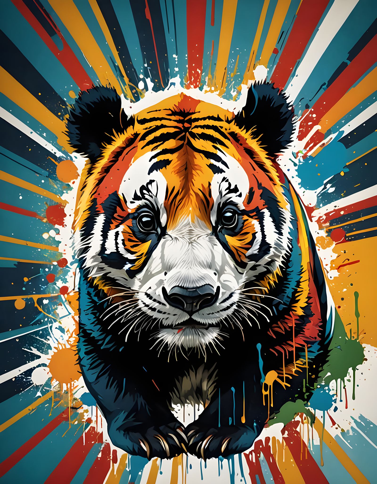 Panda-Tiger Portrait in Screen Printing Style