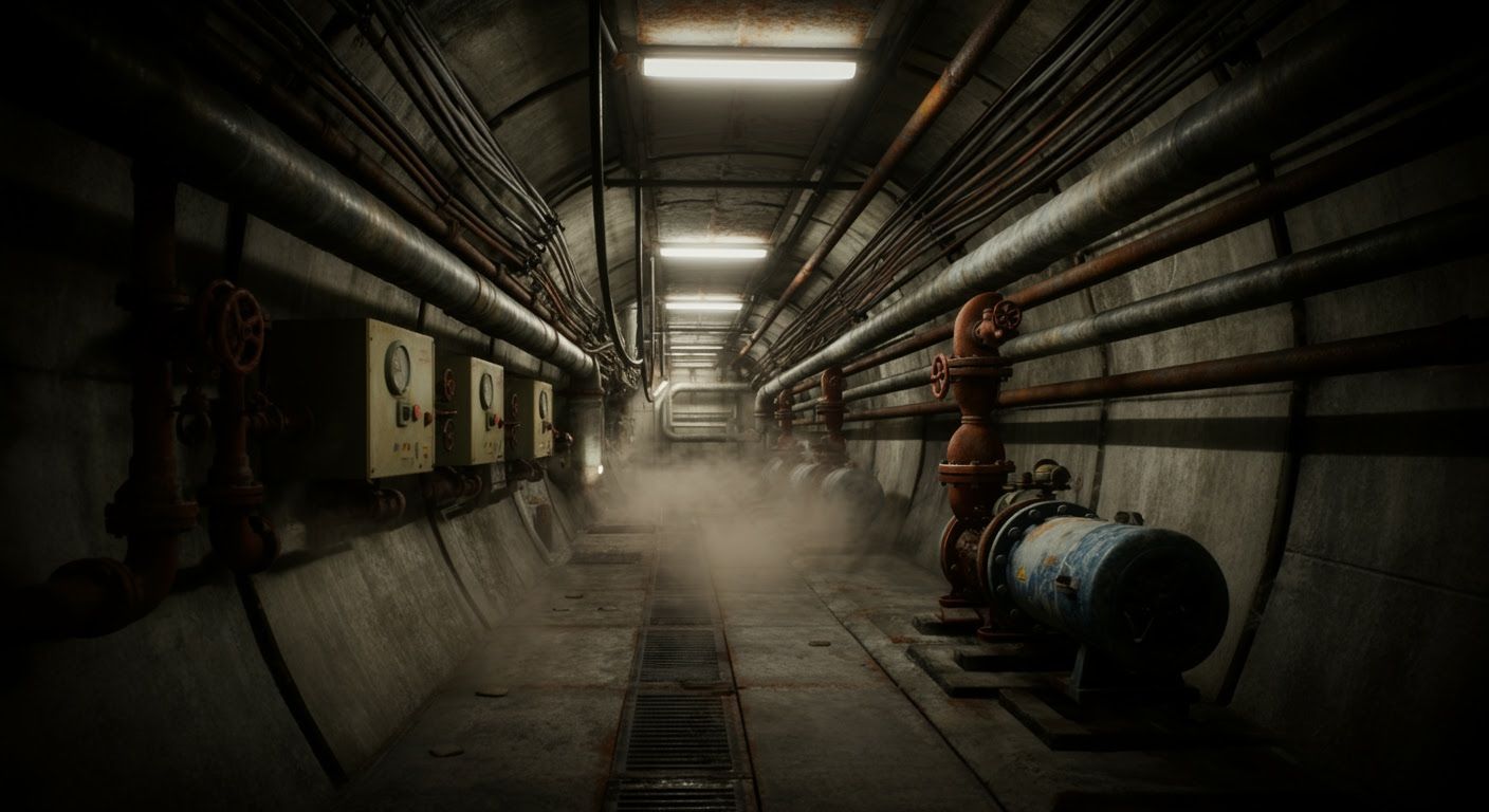 Eerie Maintenance Tunnel in Found Footage Style