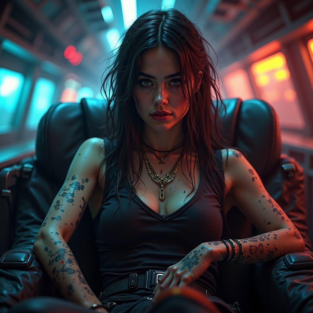 Cyberpunk Woman with Gun in Spaceship
