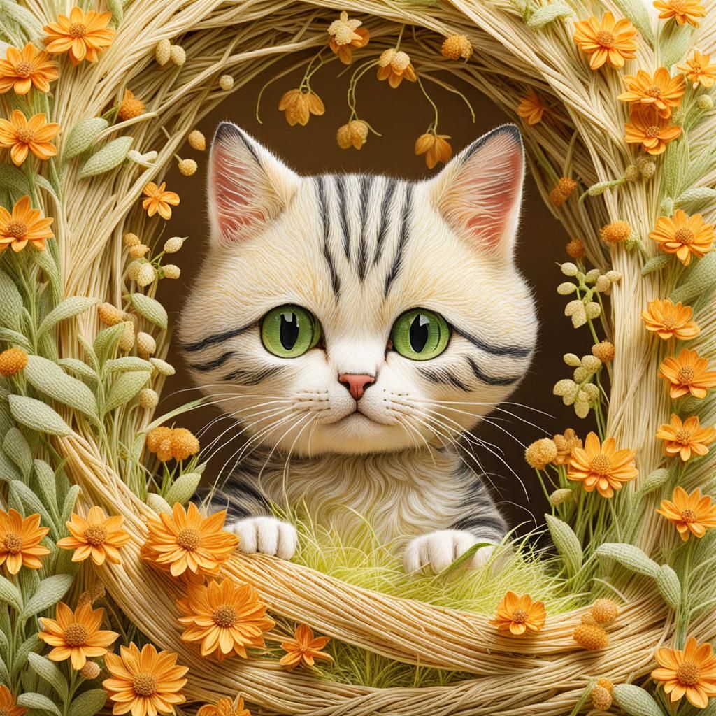 Cute Cat: Intricate Vintage-Style Illustration