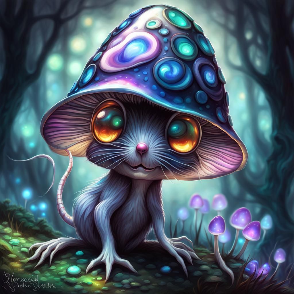Creepy Cute Mushroom Mouse Hybrid Illustration