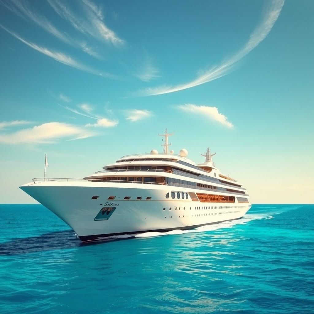 Luxury Cruise Ship Sails Under Turquoise Skies