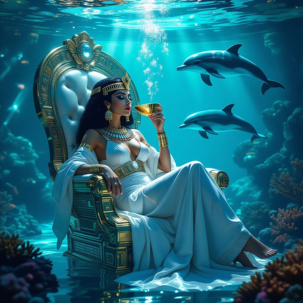 Futuristic Cleopatra in Underwater City as Digital Art