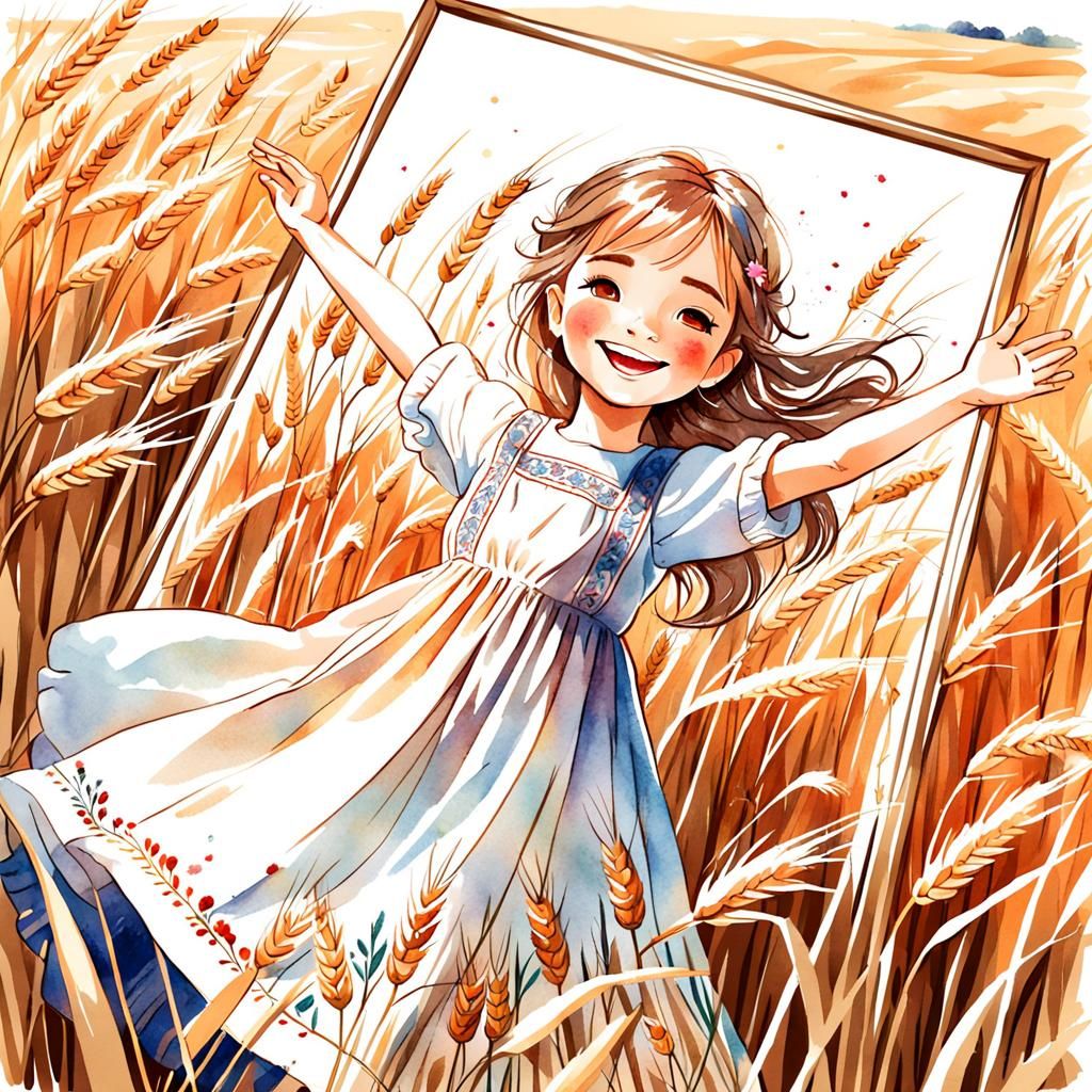 Girl in Summer Field: Digital Watercolor Illustration