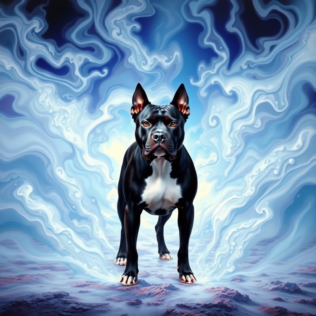 AmStaff in Dreamlike White Mist, Psychedelic Art