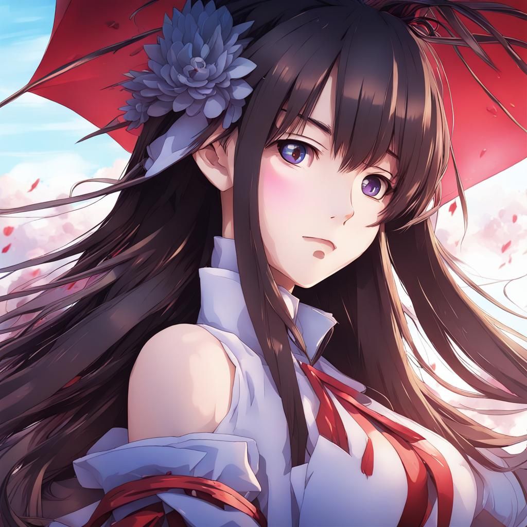 Anime Style Woman with Flowing Hair, Impasto Shading