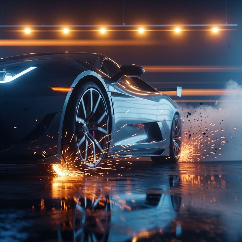 High-Performance Sports Car in Motion with Smoking Tires