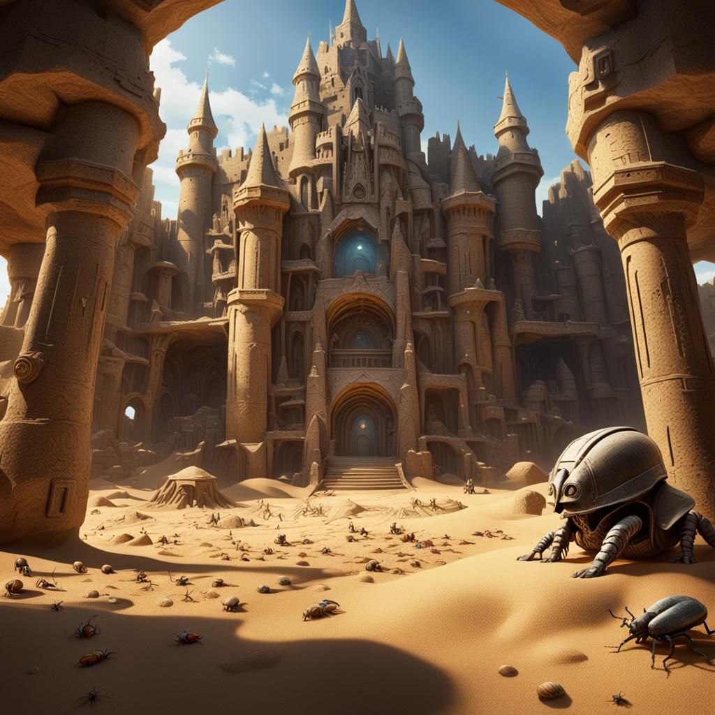Sandcastle Interior with Insects in Dark Fantasy Style