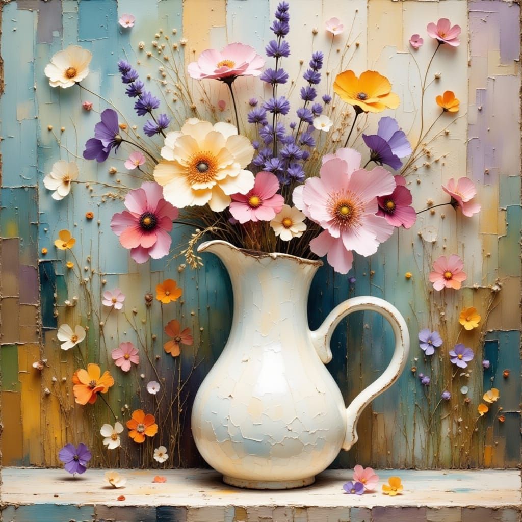 Floral Still Life with Landscape as Modern Art