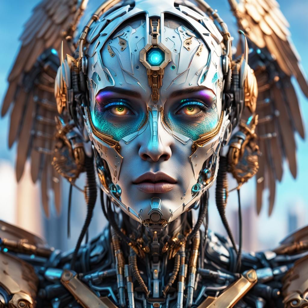 Cyborg Angel Portrait in Cyberpunk Style