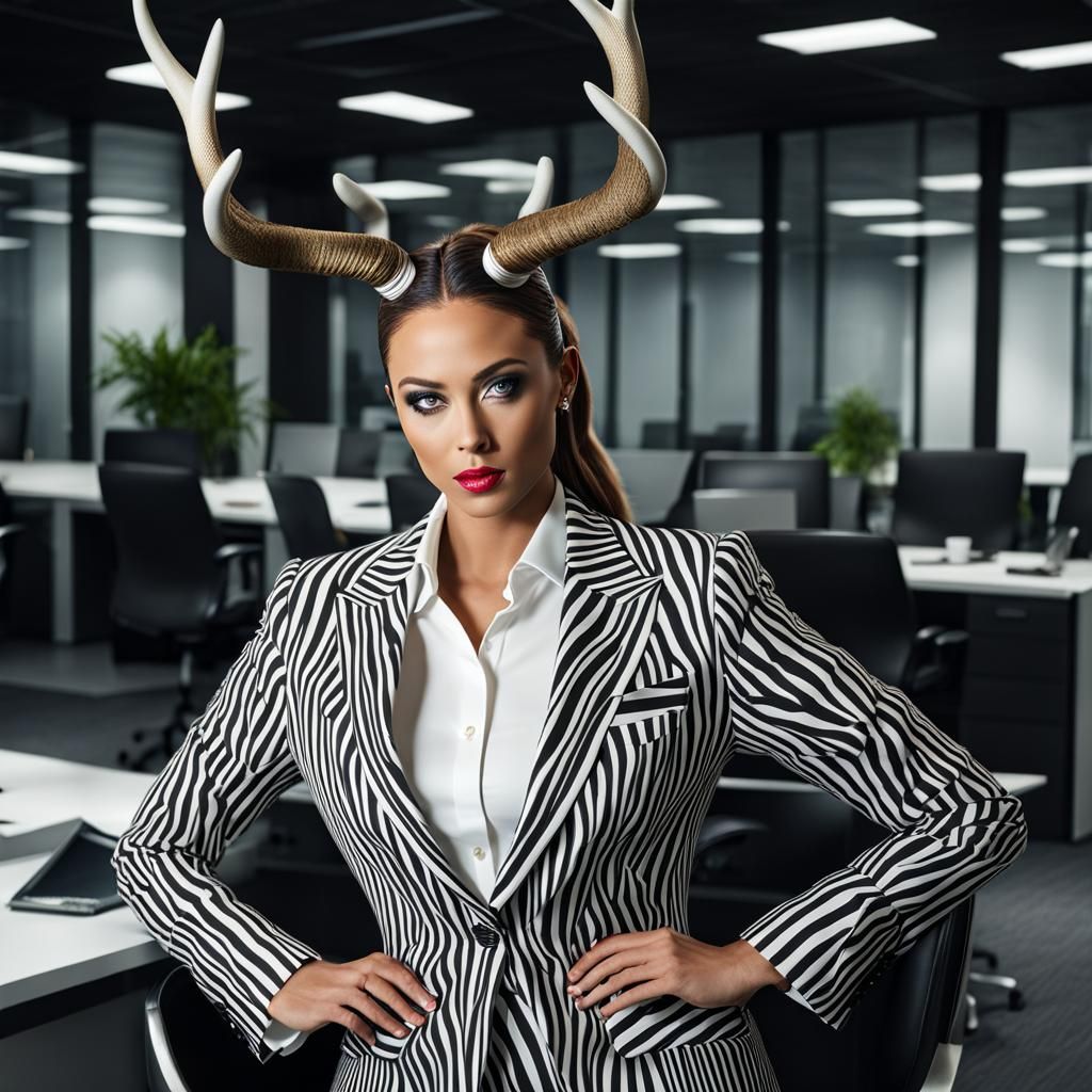 Surreal Woman in Biomorphic Office Environment