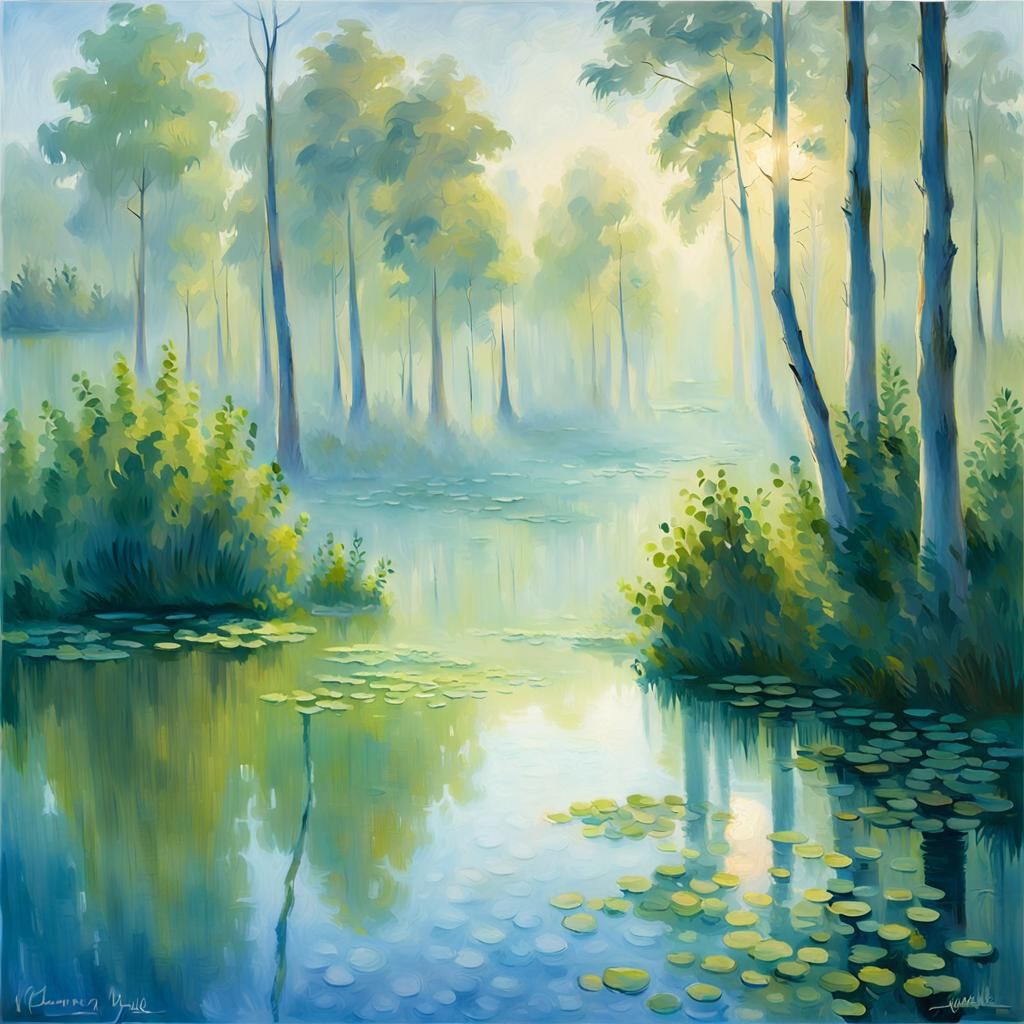 Impressionist Swamp Landscape in Morning Light