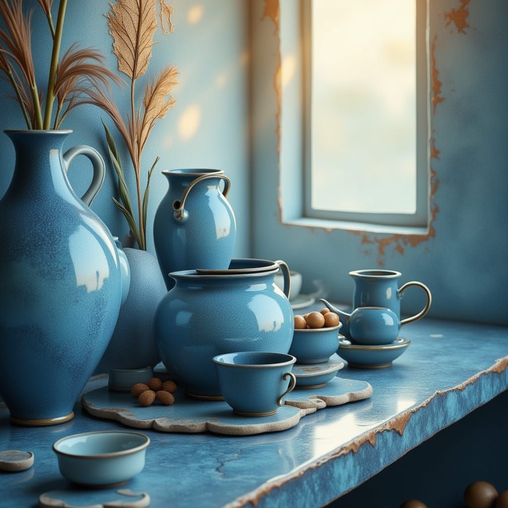 Blue Ceramics in Morning Light