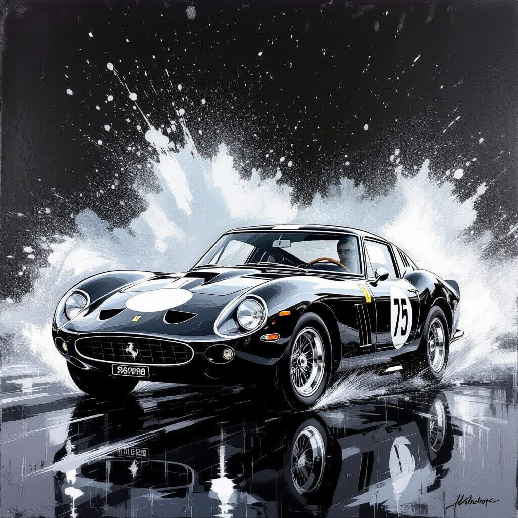 Ferrari 250 GTO in Black and White Splash Art