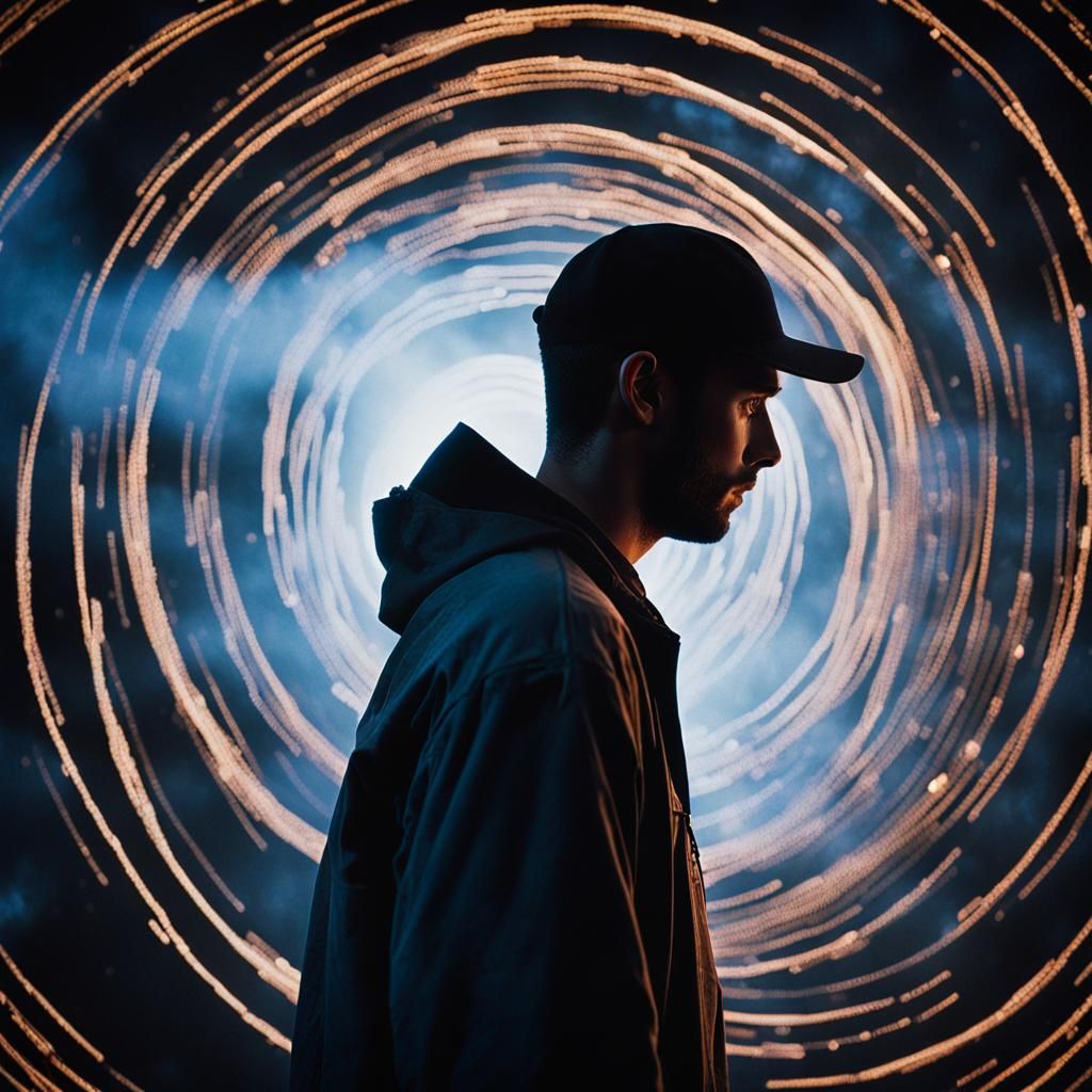 Man Before Galactic Portal in Cinematic Style