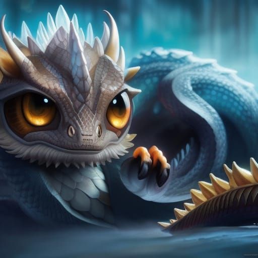Adorable Chibi Dragon in Pajamas, Hyperrealistic CGI