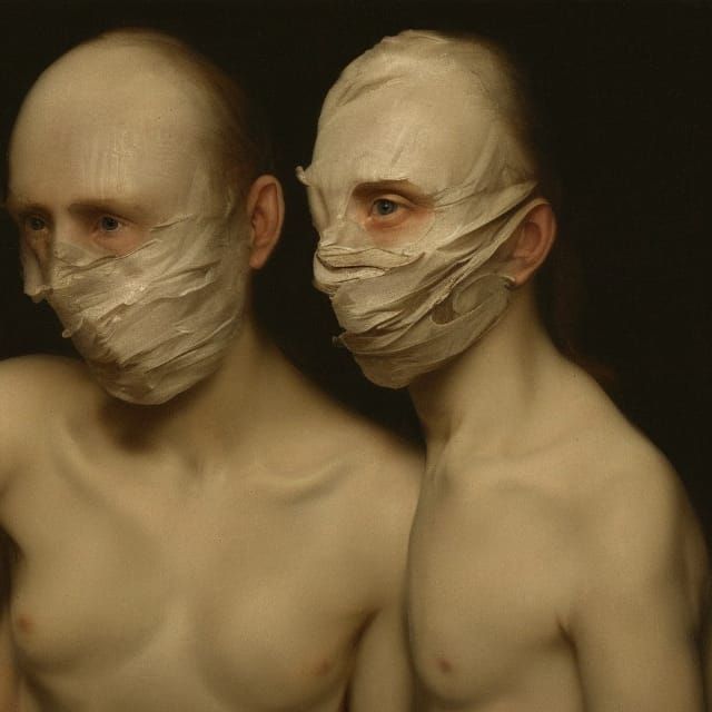 Mysterious Faceless Figures in Baroque Style