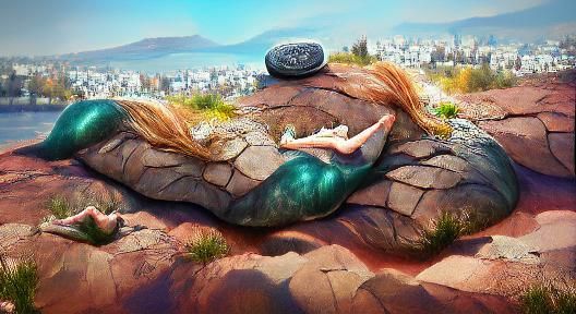 Mermaid Lounging on Rock: Digital Art Illustration