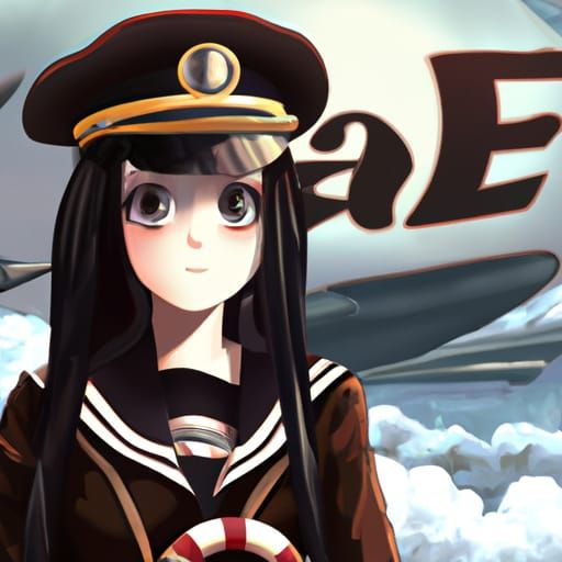 Anime Girl in WWI Uniform with Zeppelin