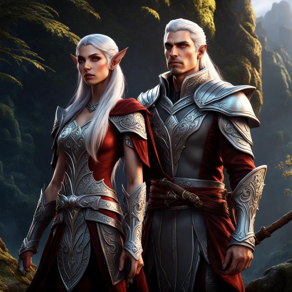 Gorgeous Silver-Haired Elven Couple: Fantasy Concept Art