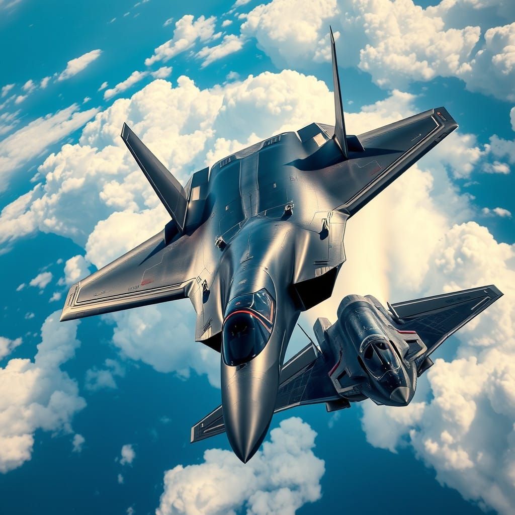 Sleek Fighter Jets Soar Through Futuristic Skies in High-Tec...