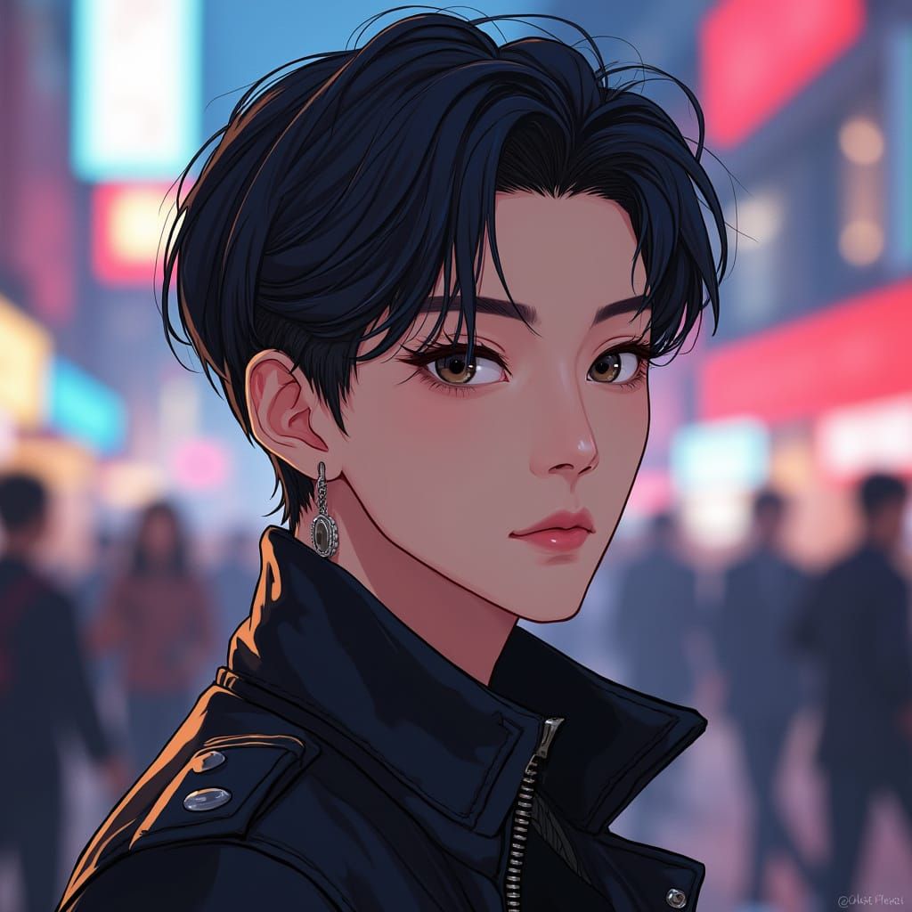 Charming Kpop Idol in High Fashion, Set Against a Vibrant Co...