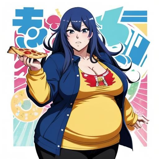 Anime Style Girl Gaining Weight Eating Pizza