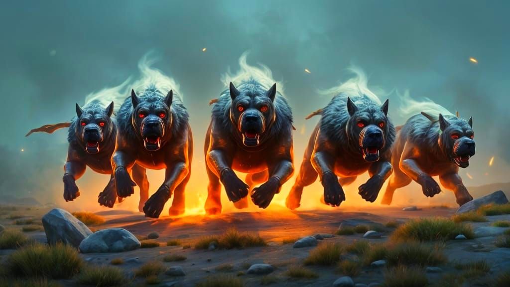 Futuristic Medieval Warrior Mastiffs Attack