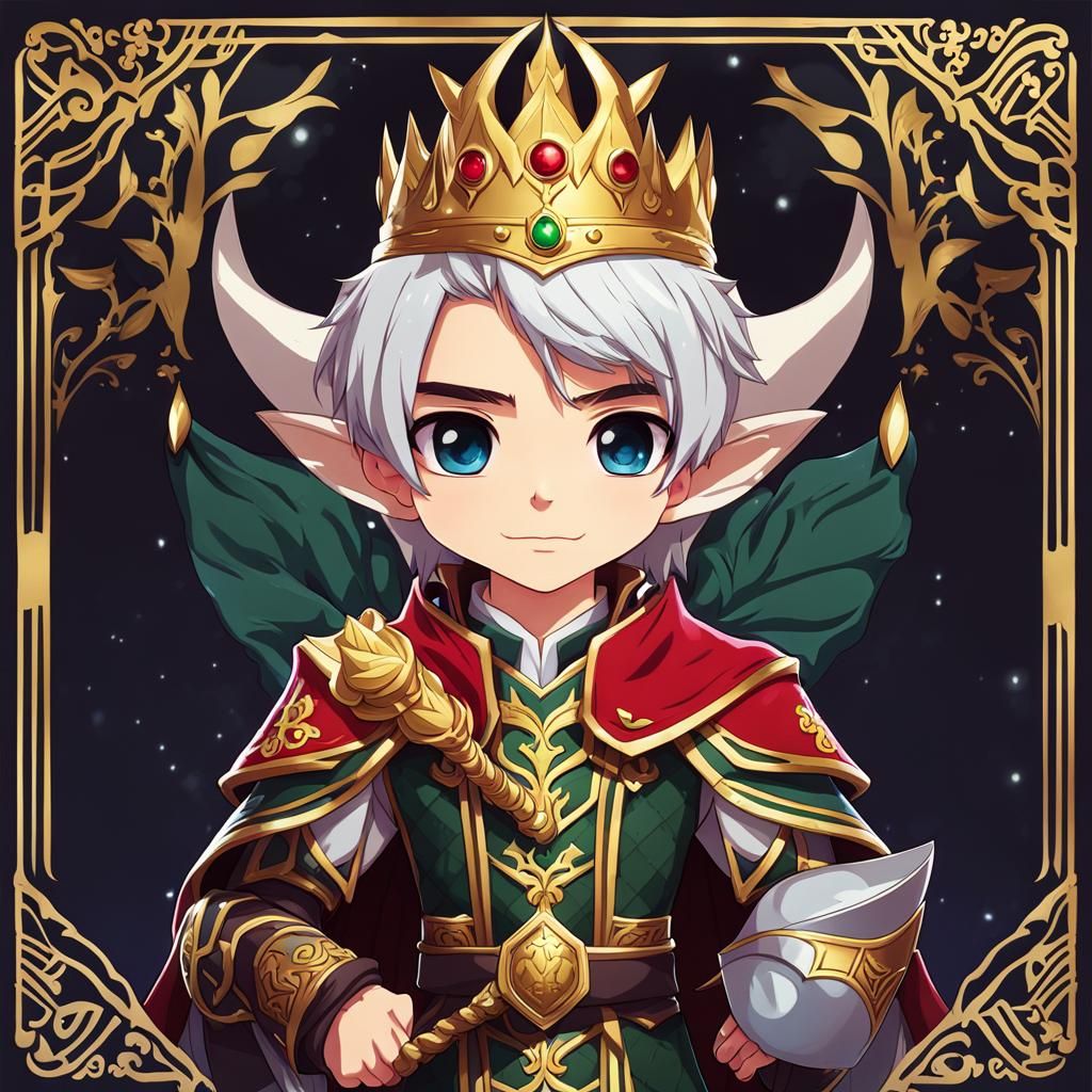 Kawaii Elf King in Anime Cartoon Style