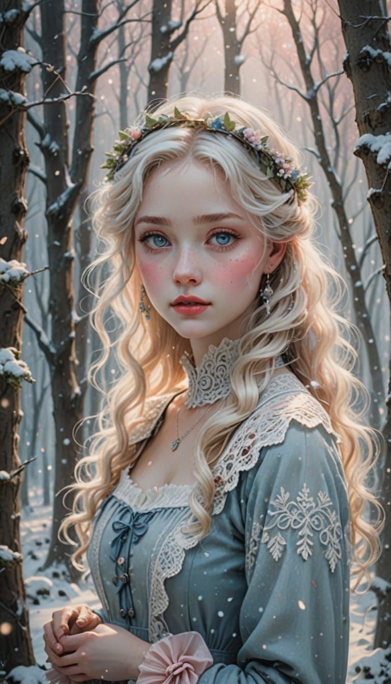 Fairytale Baby in Softly Lit Winter Forest