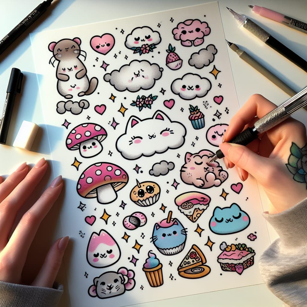 Kawaii-Style Flash Tattoo Sheet