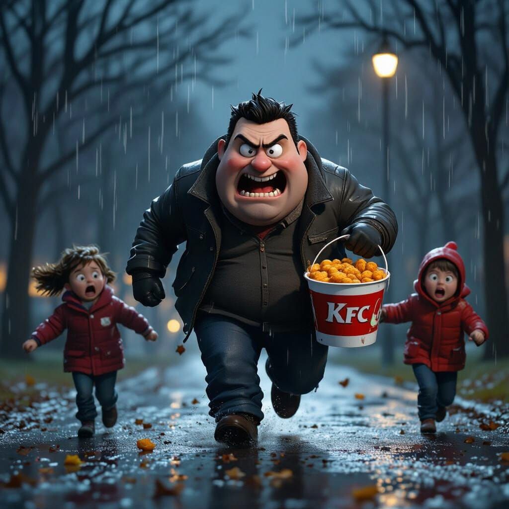 Evil Peter Griffin Chasing Kids in Rainy Night Park