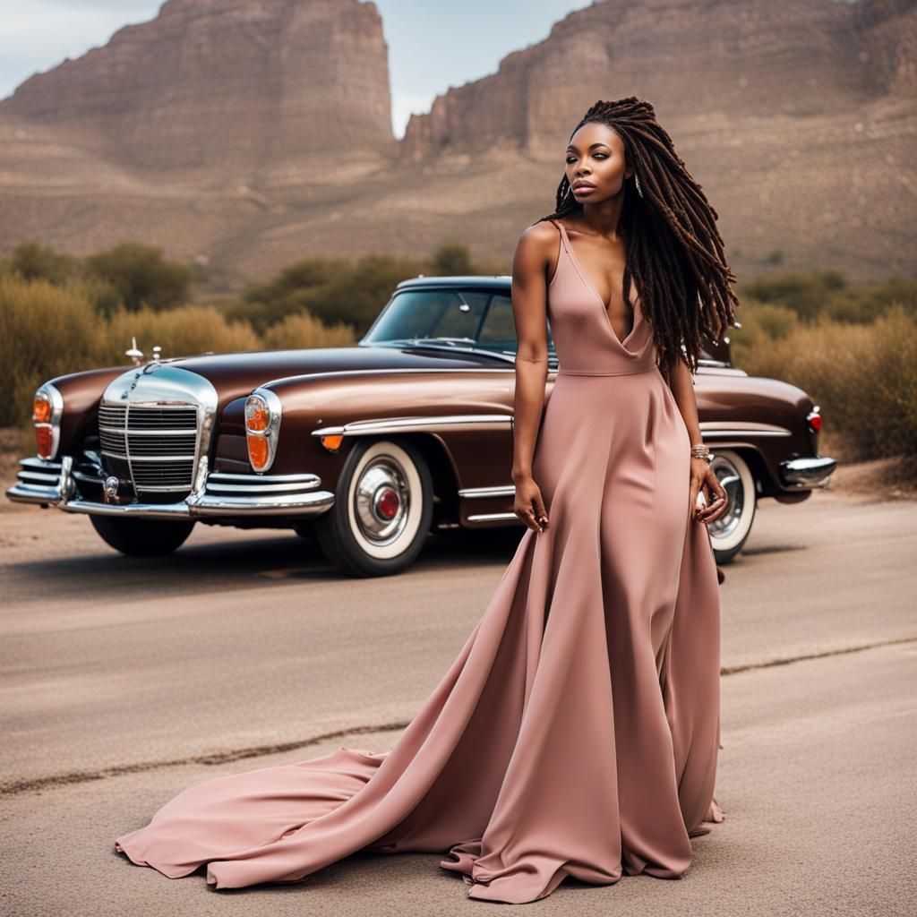 Beautiful Woman Getting Out of Pink Benz