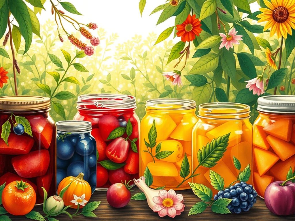 Colorful Jam Jars in Beatrix Potter Style