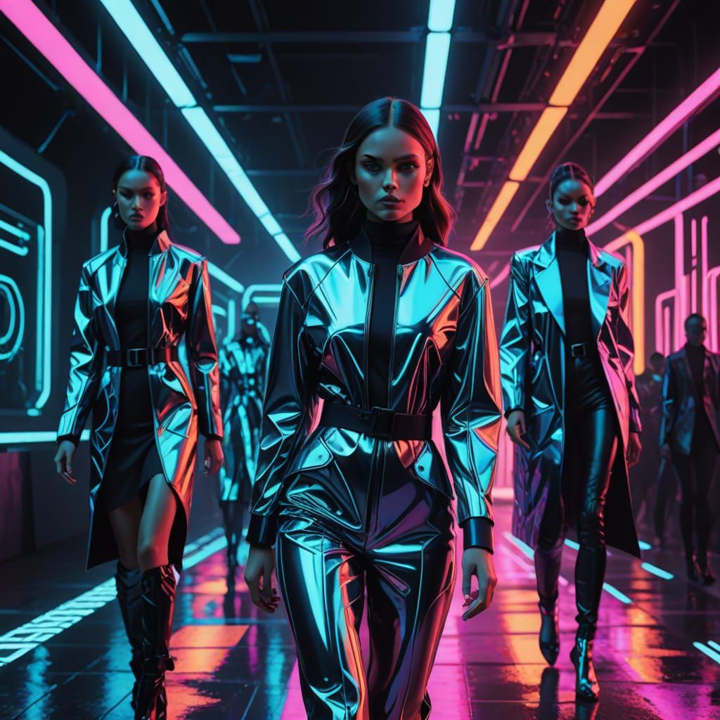 Cyberpunk Fashion Runway in Neon Lights