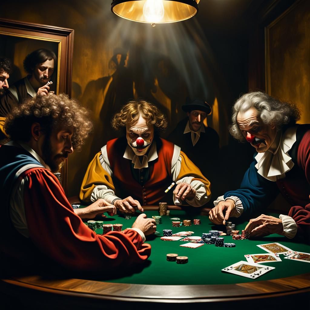 Clowns Play Poker: A Hyperrealistic Oil Painting
