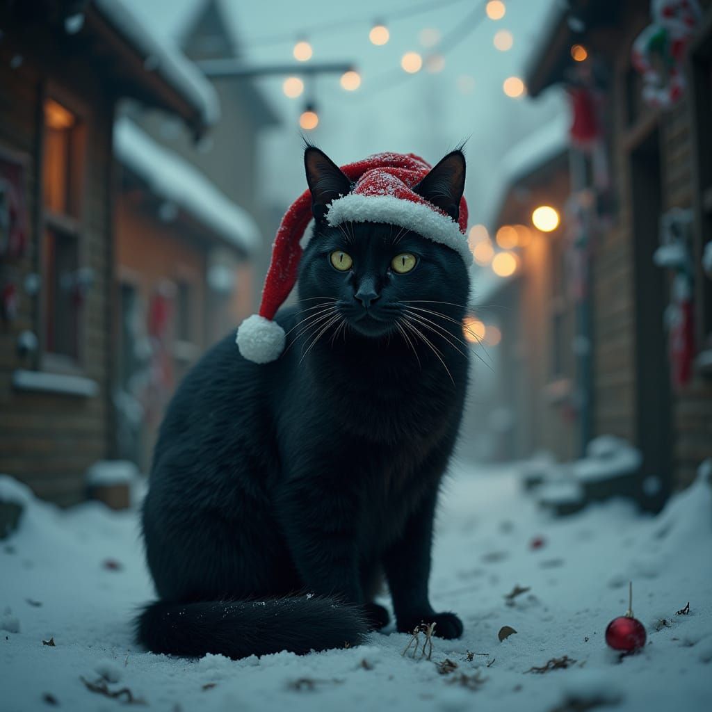 Creepy Christmas Cat in Abandoned Village