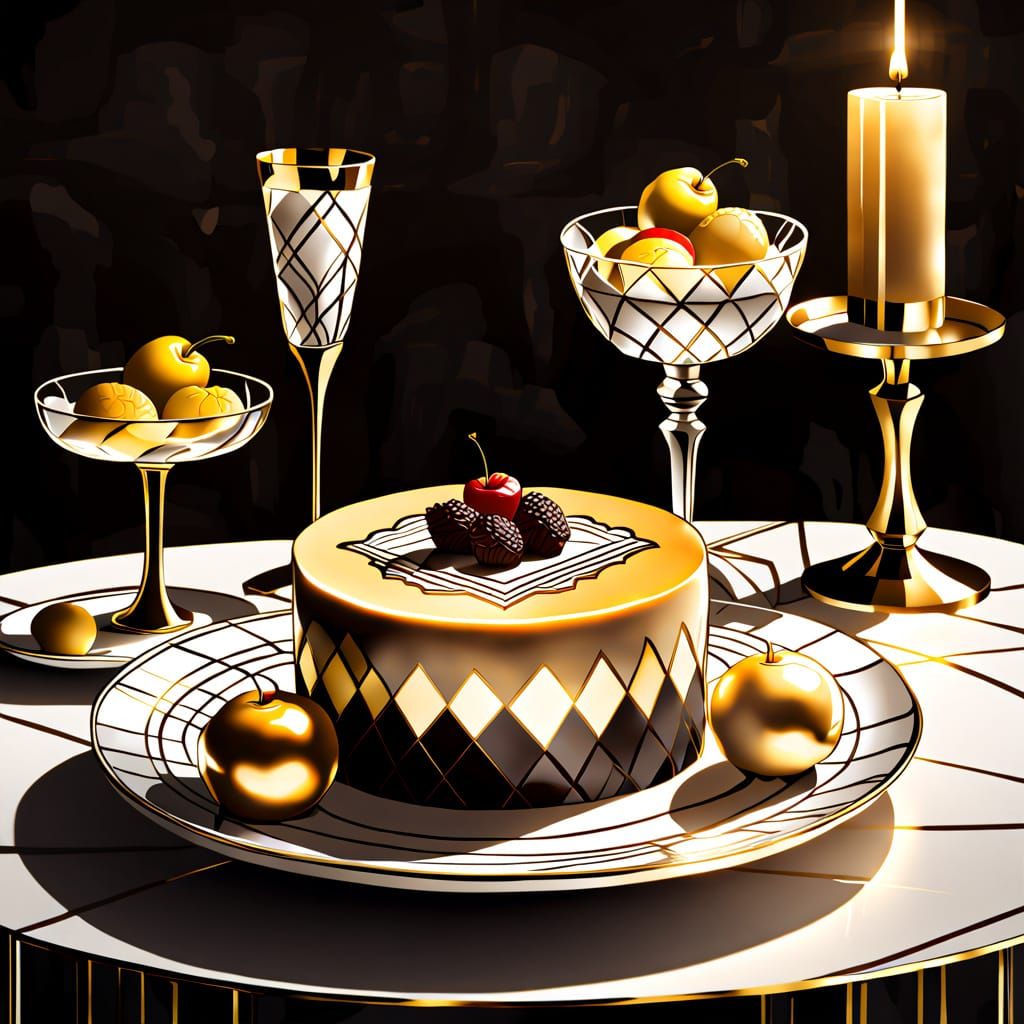 Art Deco Still Life in Luxurious Golden Accents