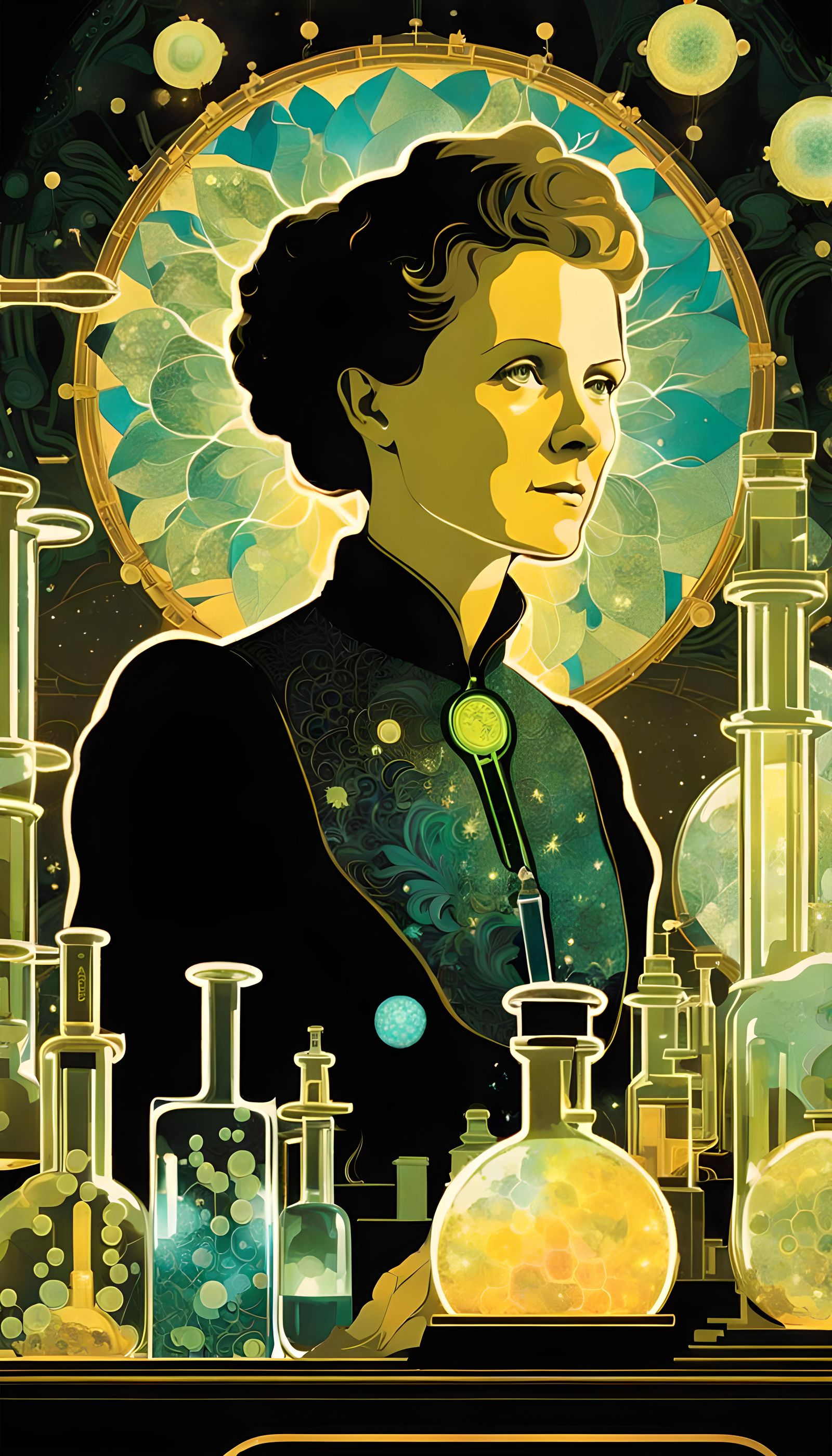 Marie Curie: Art Nouveau Double Exposure in Lab