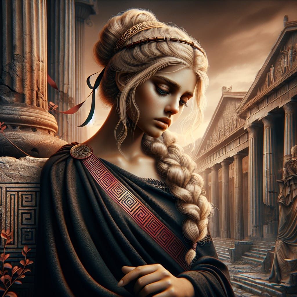 Greek Goddess Amechania in Matte Painting Style