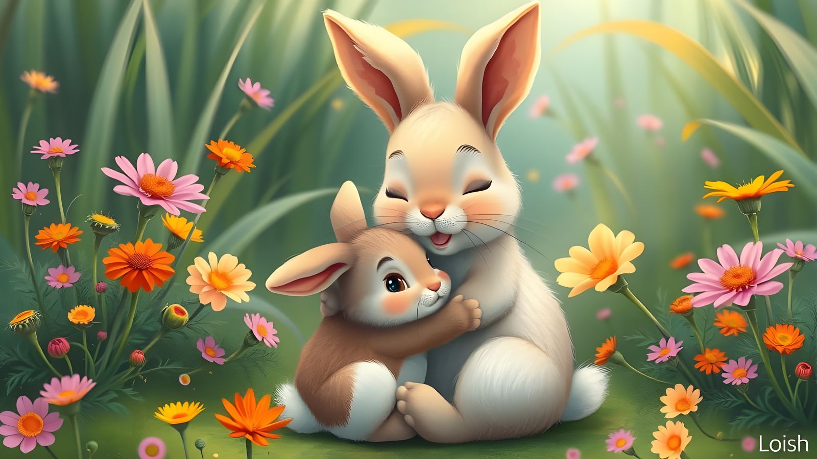 Cute Female Bunny Embracing a Furry Friend